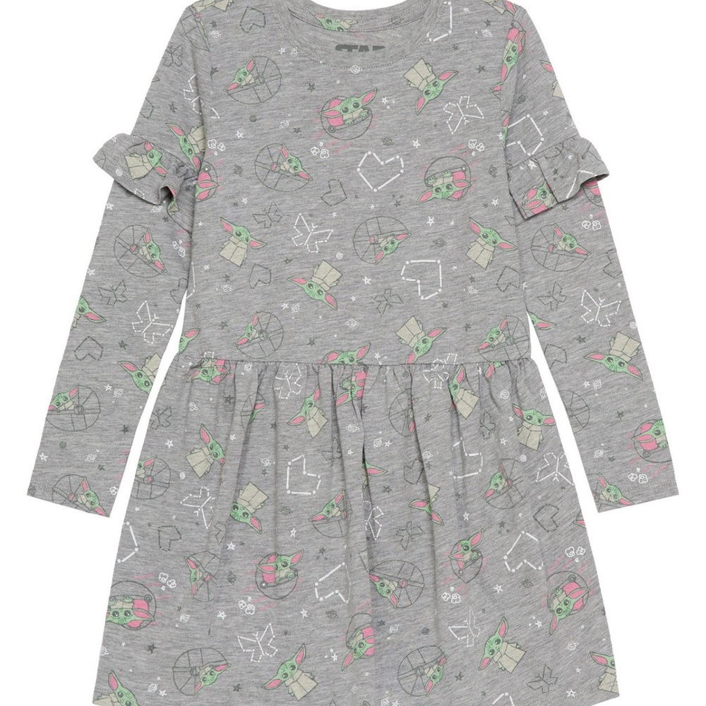 Disney Star Wars All-Over Baby Yoda Long Sleeve Cotton Dress - 6
